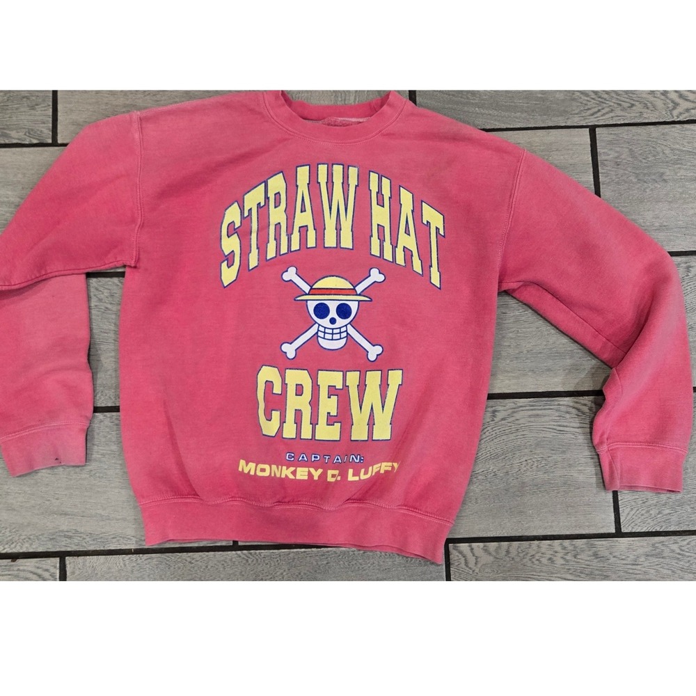 One Piece Straw Hat Crew Sweatshirt Pink Ripple Junction Monkey D Luffy Medium